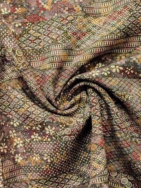 Photo12: Mint M0720Y Used Japanese women  Multi Color KOMON dyed / Silk. Flower,   (Grade A) (12)