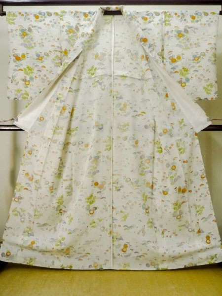 Photo2: M0721C Used Japanese women  Ivory Summer / Silk. Chrysanthemum,   (Grade C) (2)