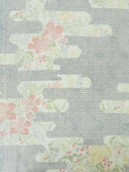 Photo3: M0721D Used Japanese women Light Blue Summer / Silk. Flower,   (Grade C) (3)