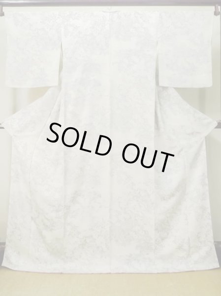 Photo1: M0728E Used Japanese women  Off White KOMON dyed / Silk. Flower,   (Grade C) (1)