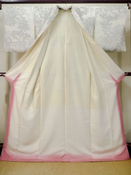 Photo2: M0728E Used Japanese women  Off White KOMON dyed / Silk. Flower,   (Grade C) (2)