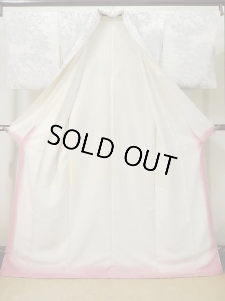 Photo2: M0728E Used Japanese women  Off White KOMON dyed / Silk. Flower,   (Grade C) (2)