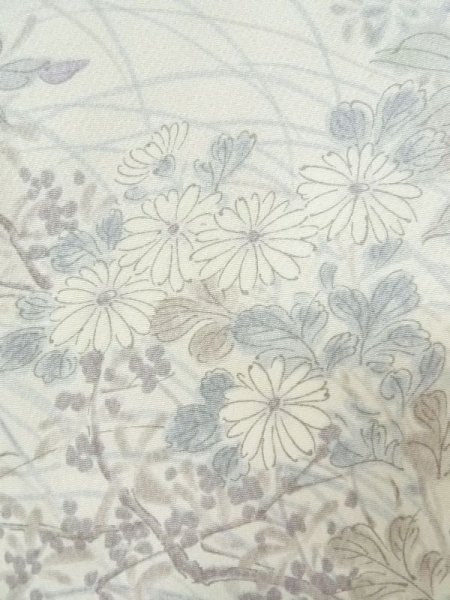 Photo5: M0728E Used Japanese women  Off White KOMON dyed / Silk. Flower,   (Grade C) (5)