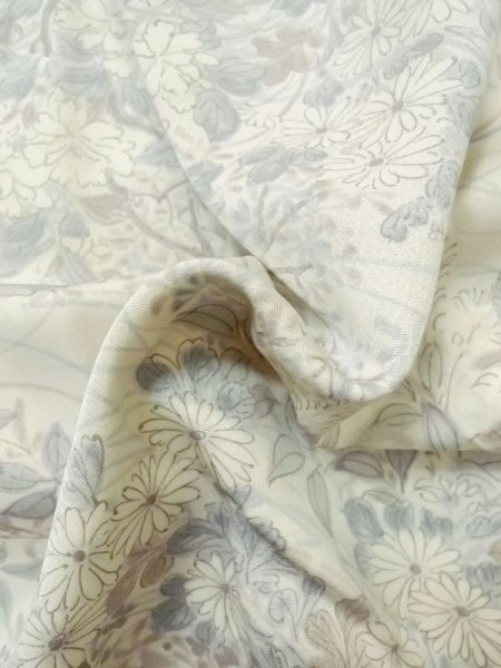 Photo12: M0728E Used Japanese women  Off White KOMON dyed / Silk. Flower,   (Grade C) (12)