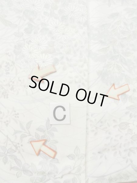 Photo16: M0728E Used Japanese women  Off White KOMON dyed / Silk. Flower,   (Grade C) (16)