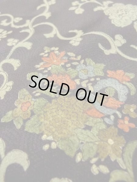 Photo10: M0728F Used Japanese women  Black KOMON dyed / Silk. Flower,   (Grade B) (10)
