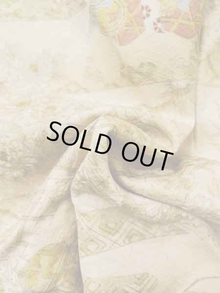 Photo12: Mint M0728H Used Japanese women  Beige KOMON dyed / Silk. Peony, Kabuki motif  (Grade A) (12)