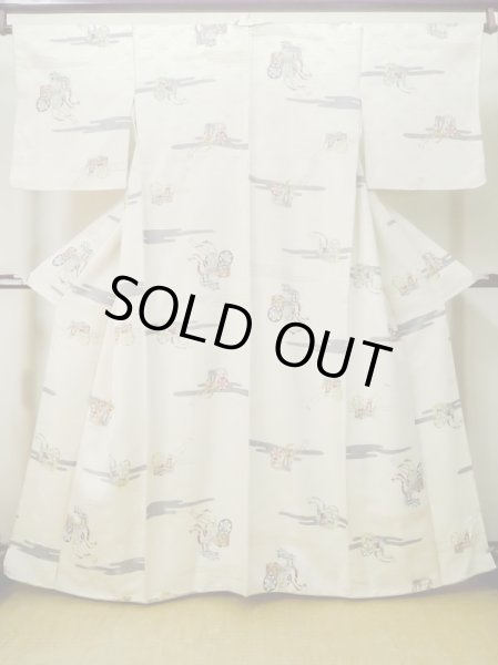 Photo1: M0728N Used Japanese women  Ivory KOMON dyed / Silk. Haze,   (Grade C) (1)