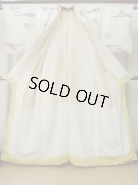 Photo2: M0728N Used Japanese women  Ivory KOMON dyed / Silk. Haze,   (Grade C) (2)