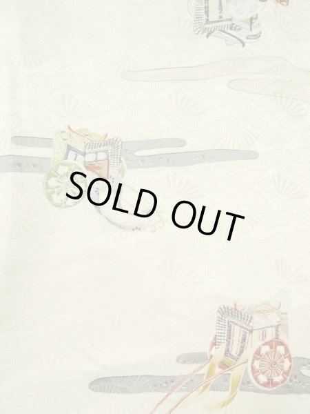 Photo3: M0728N Used Japanese women  Ivory KOMON dyed / Silk. Haze,   (Grade C) (3)