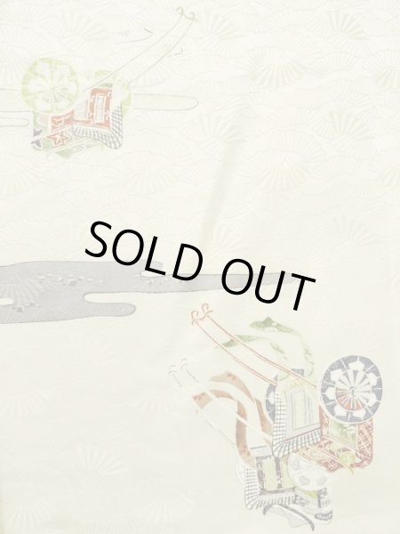 Photo4: M0728N Used Japanese women  Ivory KOMON dyed / Silk. Haze,   (Grade C) (4)