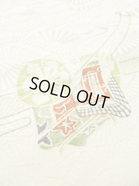 Photo9: M0728N Used Japanese women  Ivory KOMON dyed / Silk. Haze,   (Grade C) (9)