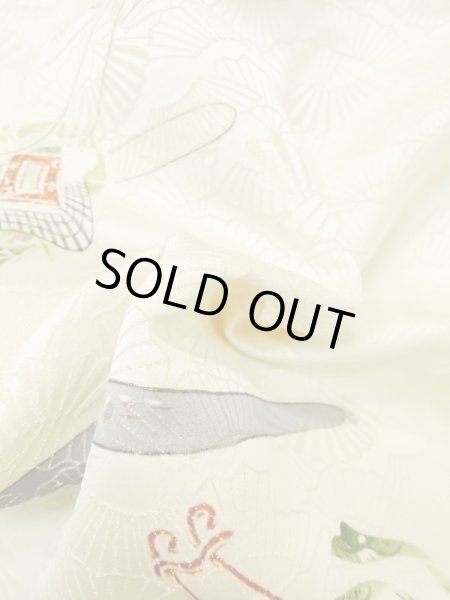 Photo11: M0728N Used Japanese women  Ivory KOMON dyed / Silk. Haze,   (Grade C) (11)