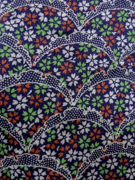 Photo6: Mint M0728R Used Japanese women  Indigo Blue KOMON dyed / Silk. SAKURA cherry blossom,   (Grade A+) (6)