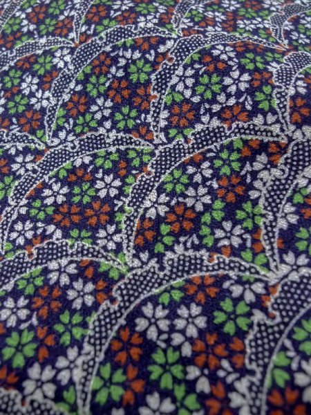 Photo7: Mint M0728R Used Japanese women  Indigo Blue KOMON dyed / Silk. SAKURA cherry blossom,   (Grade A+) (7)