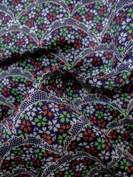 Photo9: Mint M0728R Used Japanese women  Indigo Blue KOMON dyed / Silk. SAKURA cherry blossom,   (Grade A+) (9)