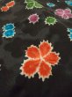 Photo9: M0728T Used Japanese women  Black KOMON dyed / Silk. Flower   (Grade B) (9)