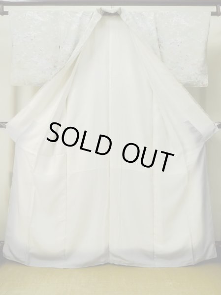 Photo2: M0728U Used Japanese women Pale Green KOMON dyed / Silk. Peony,   (Grade A) (2)