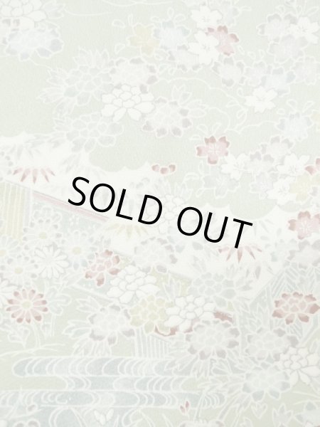 Photo5: M0728U Used Japanese women Pale Green KOMON dyed / Silk. Peony,   (Grade A) (5)