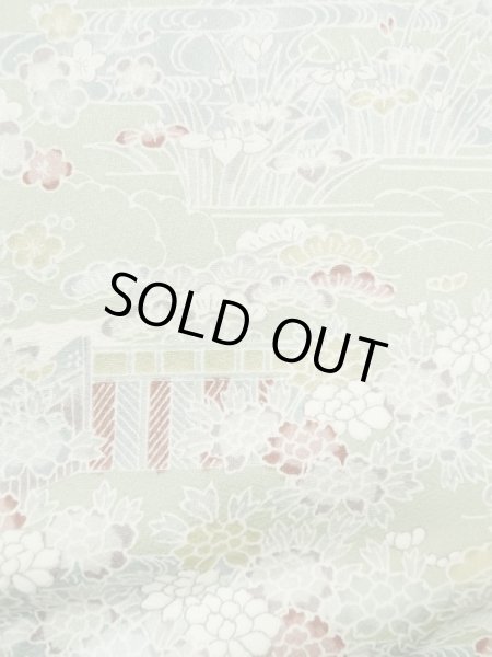 Photo6: M0728U Used Japanese women Pale Green KOMON dyed / Silk. Peony,   (Grade A) (6)