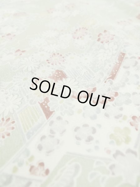 Photo10: M0728U Used Japanese women Pale Green KOMON dyed / Silk. Peony,   (Grade A) (10)