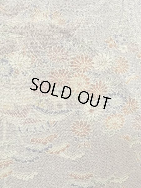 Photo6: Mint M0728V Used Japanese women Grayish Multi Color KOMON dyed / Silk. Chrysanthemum,   (Grade A) (6)