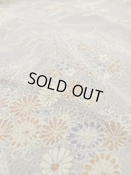 Photo9: Mint M0728V Used Japanese women Grayish Multi Color KOMON dyed / Silk. Chrysanthemum,   (Grade A) (9)