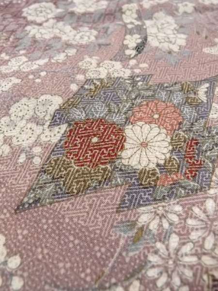Photo8: Mint M0728X Used Japanese womenPale Grayish Pink KOMON dyed / Silk. Peony,   (Grade A) (8)