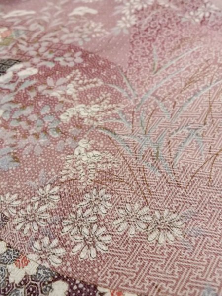 Photo10: Mint M0728X Used Japanese womenPale Grayish Pink KOMON dyed / Silk. Peony,   (Grade A) (10)