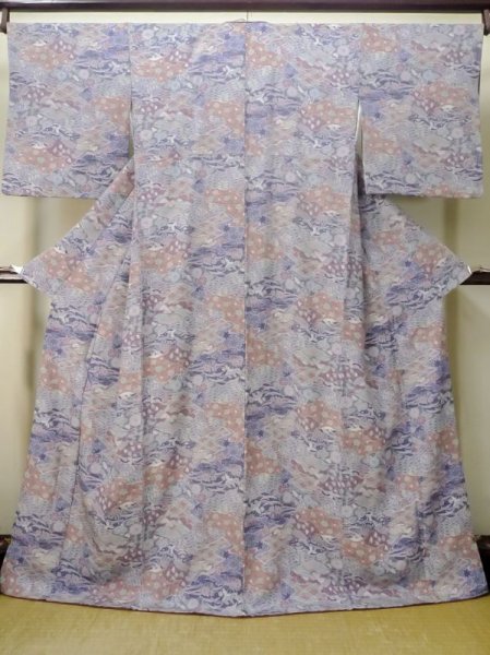 Photo1: Mint M0728Y Used Japanese women Pale Purple KOMON dyed / Silk. Chrysanthemum,   (Grade A) (1)