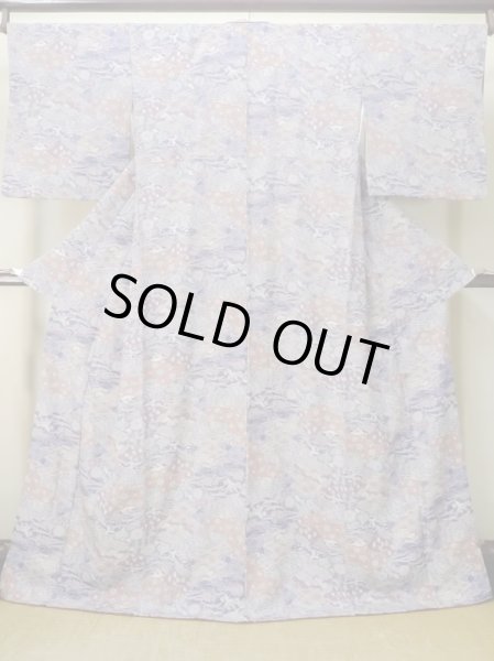 Photo1: Mint M0728Y Used Japanese women Pale Purple KOMON dyed / Silk. Chrysanthemum,   (Grade A) (1)
