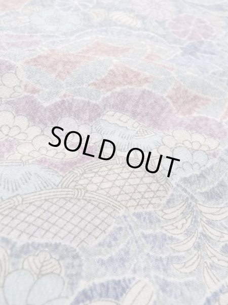 Photo9: Mint M0728Y Used Japanese women Pale Purple KOMON dyed / Silk. Chrysanthemum,   (Grade A) (9)