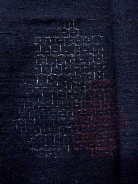 Photo6: Mint M0729B Used Japanese women  Indigo Blue TSUMUGI pongee / Silk. Abstract pattern   (Grade A) (6)