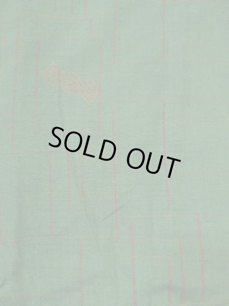 Photo3: Mint M0729C Used Japanese women  Green TSUMUGI pongee / Silk. Flower,   (Grade A) (3)