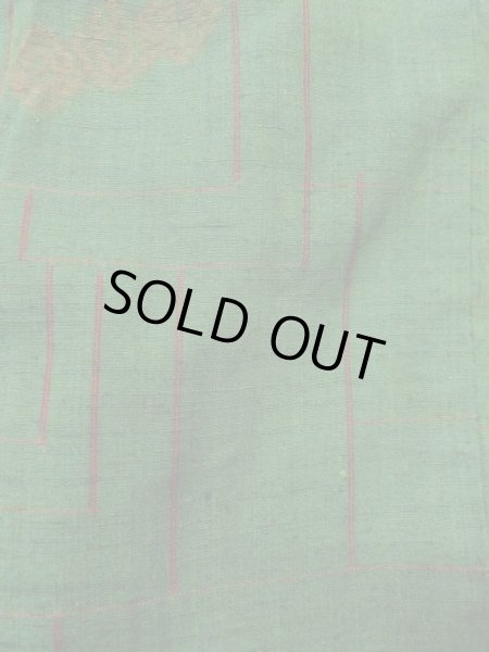 Photo7: Mint M0729C Used Japanese women  Green TSUMUGI pongee / Silk. Flower,   (Grade A) (7)