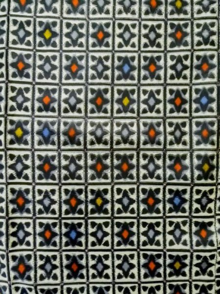 Photo4: M0808H Vintage Japanese women   Ivory HITOE unlined / Silk. Geometrical pattern,   (Grade C) (4)