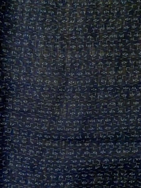Photo4: M0808I Vintage Japanese women  Dark Navy Blue OHMIJOFU / Linen. Abstract pattern   (Grade D) (4)