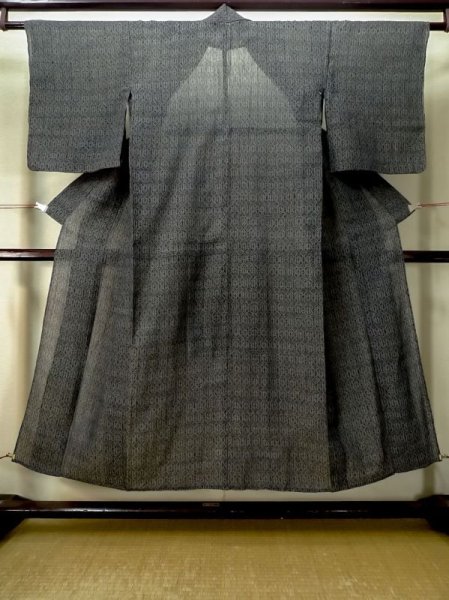 Photo1: M0808J Vintage Japanese women Dark Grayish Taupe HITOE unlined / Linen. Zig Zag,   (Grade C) (1)