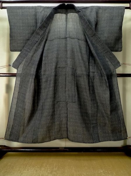 Photo2: M0808J Vintage Japanese women Dark Grayish Taupe HITOE unlined / Linen. Zig Zag,   (Grade C) (2)