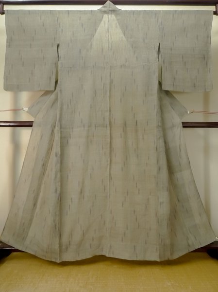 Photo1: M0808L Vintage Japanese women Pale Grayish Olive OJIYACHIJIMI / Linen. Wood grain pattern   (Grade C) (1)