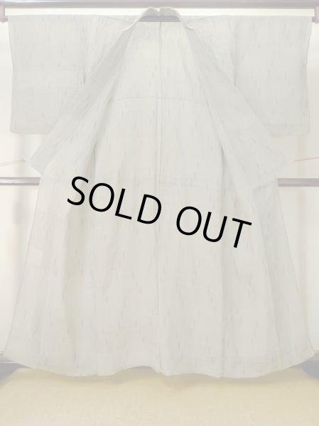 Photo2: M0808L Vintage Japanese women Pale Grayish Olive OJIYACHIJIMI / Linen. Wood grain pattern   (Grade C) (2)