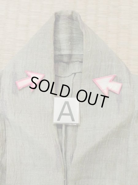 Photo12: M0808L Vintage Japanese women Pale Grayish Olive OJIYACHIJIMI / Linen. Wood grain pattern   (Grade C) (12)