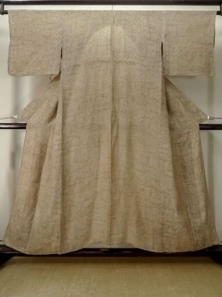 Photo1: M0808P Vintage Japanese women   Beige HITOE unlined / Linen. Line,   (Grade D) (1)
