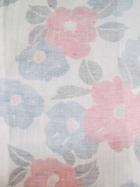 Photo3: M0808T Vintage Japanese women   White OJIYACHIJIMI / Linen. Camellia,   (Grade B) (3)