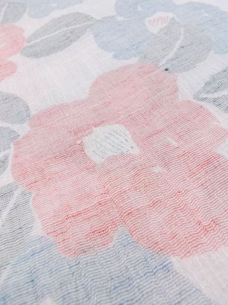 Photo9: M0808T Vintage Japanese women   White OJIYACHIJIMI / Linen. Camellia,   (Grade B) (9)