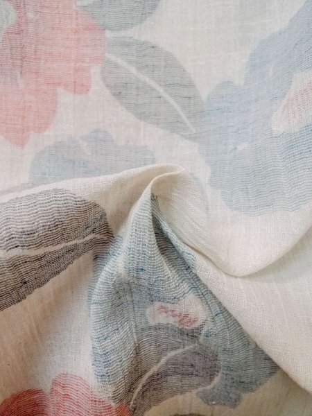 Photo12: M0808T Vintage Japanese women   White OJIYACHIJIMI / Linen. Camellia,   (Grade B) (12)