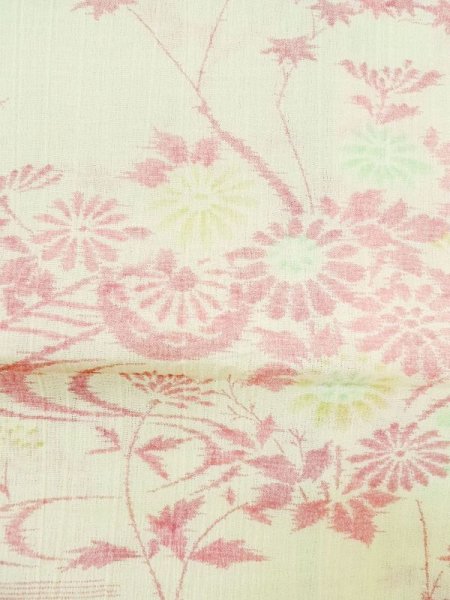 Photo6: Mint M0808V Vintage Japanese women   Ivory OJIYACHIJIMI / Linen. Flower,   (Grade A) (6)