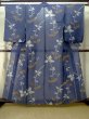 Photo1: M0808W Vintage Japanese women   Navy Blue OJIYACHIJIMI / Linen. Flower, Stains and other damages all over.  (Grade D) (1)