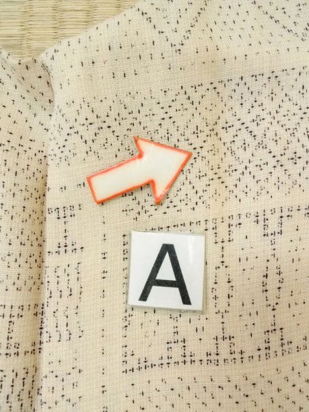 Photo14: M0809A Vintage Japanese women   Beige HITOE unlined / Wool. Lozenges,   (Grade D) (14)