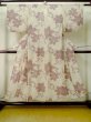 Photo1: M0809B Vintage Japanese women   Beige HITOE unlined / Linen. Flower, Stains and other damages all over. Pattern: lily  (Grade D) (1)